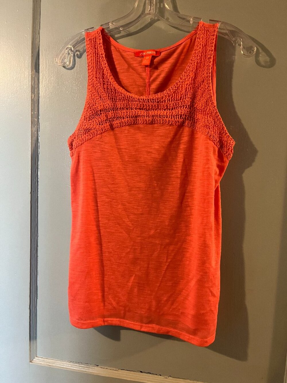 Salmon/Coral Pink Cotton Crochet Overlay Tank Top - Size S